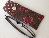 Reading Glasses Case - chocolate brown circles and dots, small, soft eyeglasses sleeve, readers cozy
