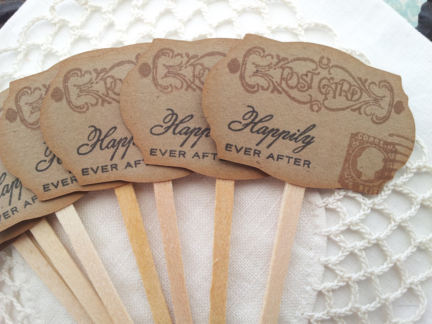 Wedding Cupcake Toppers Postcard Travel Inspired Set of 12