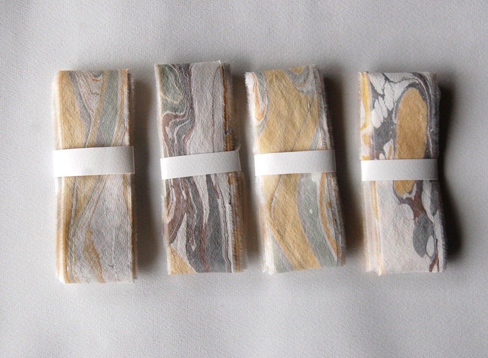 Marbled Silk Ribbon - yellow and gray