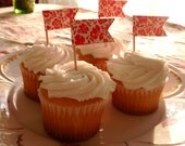 Vintage Wallpaper cup-cake flags- set of 12