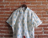 tulip printed cotton shirt / pintuck buttondown shirt / 1960s vintage blouse