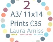 Any two A3 / 11 x 14 inch Art Prints