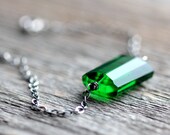 Ozma Bracelet - Emerald Green Quartz on Oxidized and Polished Sterling Silver Chain - Emerald May Birthstone Jewlery