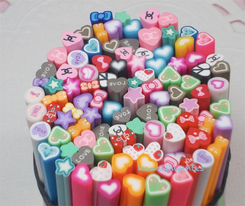 Polymer clay Hearts, bows and stars  Canes x 10 pieces
