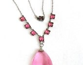 Pink Crystal Pendant Lavaliere Style Necklace