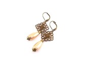 Copper Teardrop Earrings Antique Brass Vintaj Long Beaded Dangle Lever Back