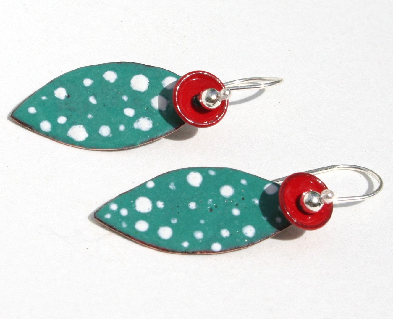 gum nut for my lobes copper enamelled leaf flower earrings dangle silver ear wires handmade ooak