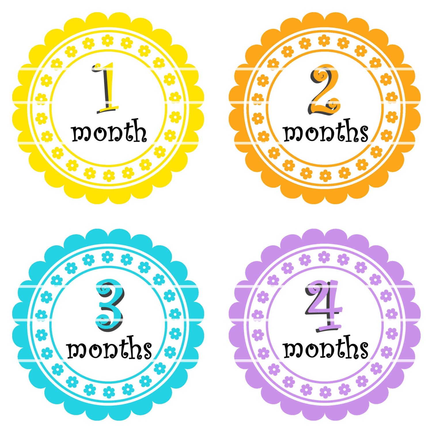 Monthly Baby Onesie Stickers 1 Month through 12 Months Colorful Daisy - B15