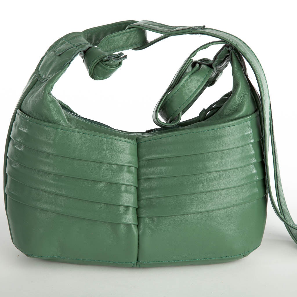 Tasmain - recycled lambskin leather compact messenger in Pistachio