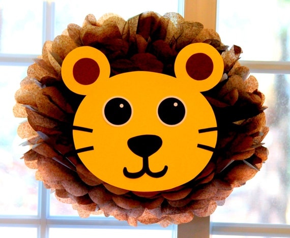 Lion pom pom kit king of the jungle safari noahs ark carnival circus baby shower first birthday party decoration Il_570xn
