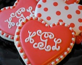 Preppy Valentine Monogrammed Heart Decorated Sugar Cookies (12)