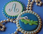 Preppy Single Monogram & Alligator Girl Decorated Sugar Cookies (12)