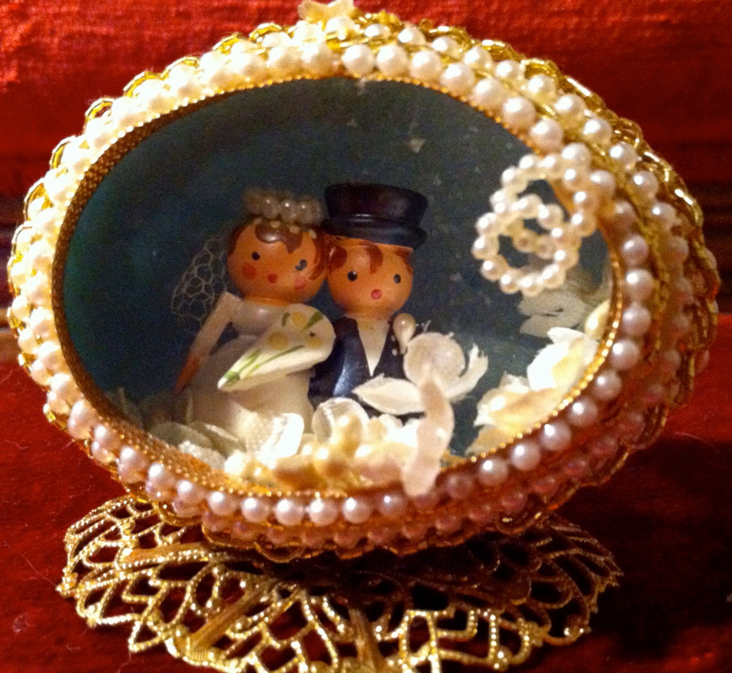Bridge and Groom Cake Topper Real Egg Vintage Diorama Spring Easter Wedding Decor