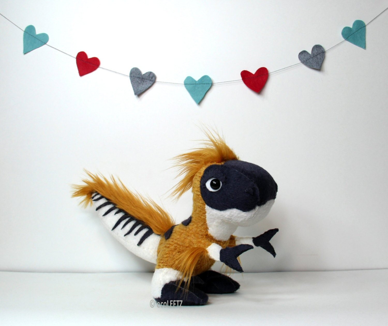 Limited Edition - Eco Plush Feathered Velociraptor Dinosaur - Handmade with Upcycled, Recycled, & Eco Friendly Materials
