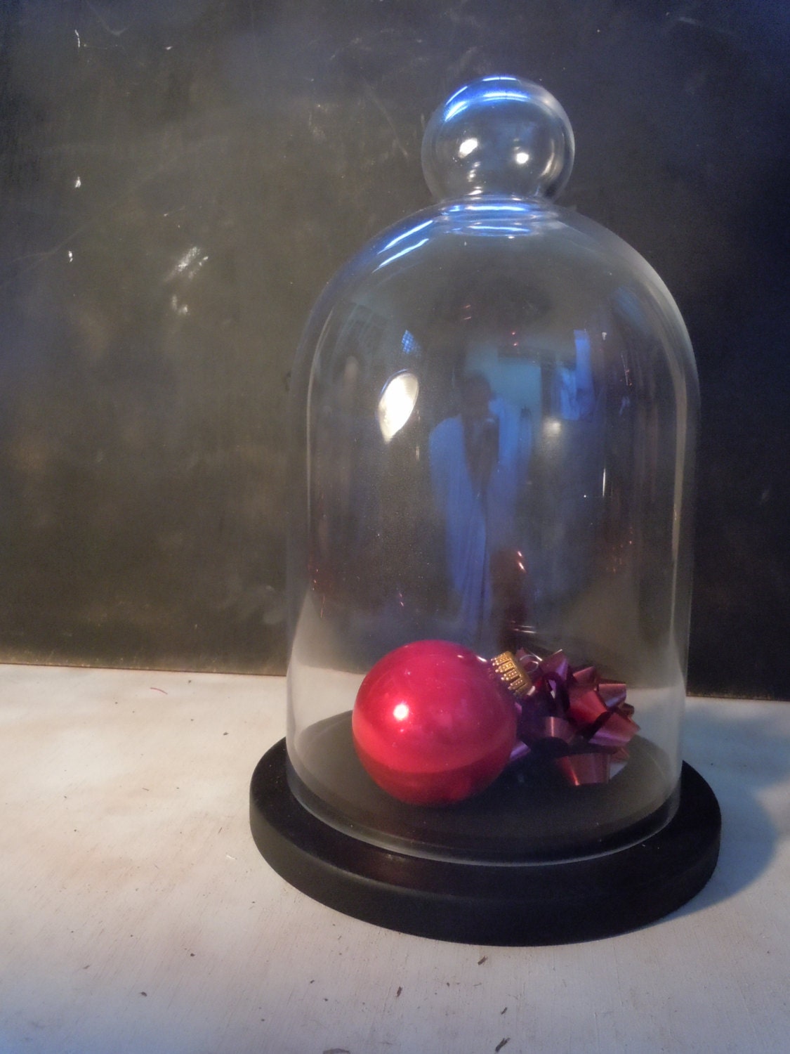 Large Glass Cloche With Round Wooden Base