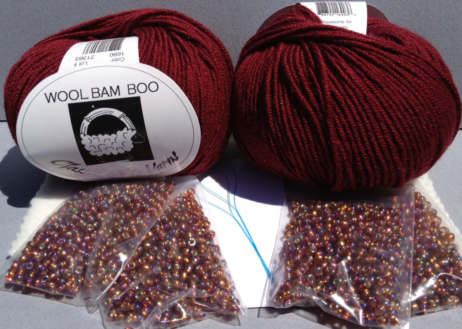 Knit Beaded Scarf Kit - Maroon with Topaz Rainbow Beads