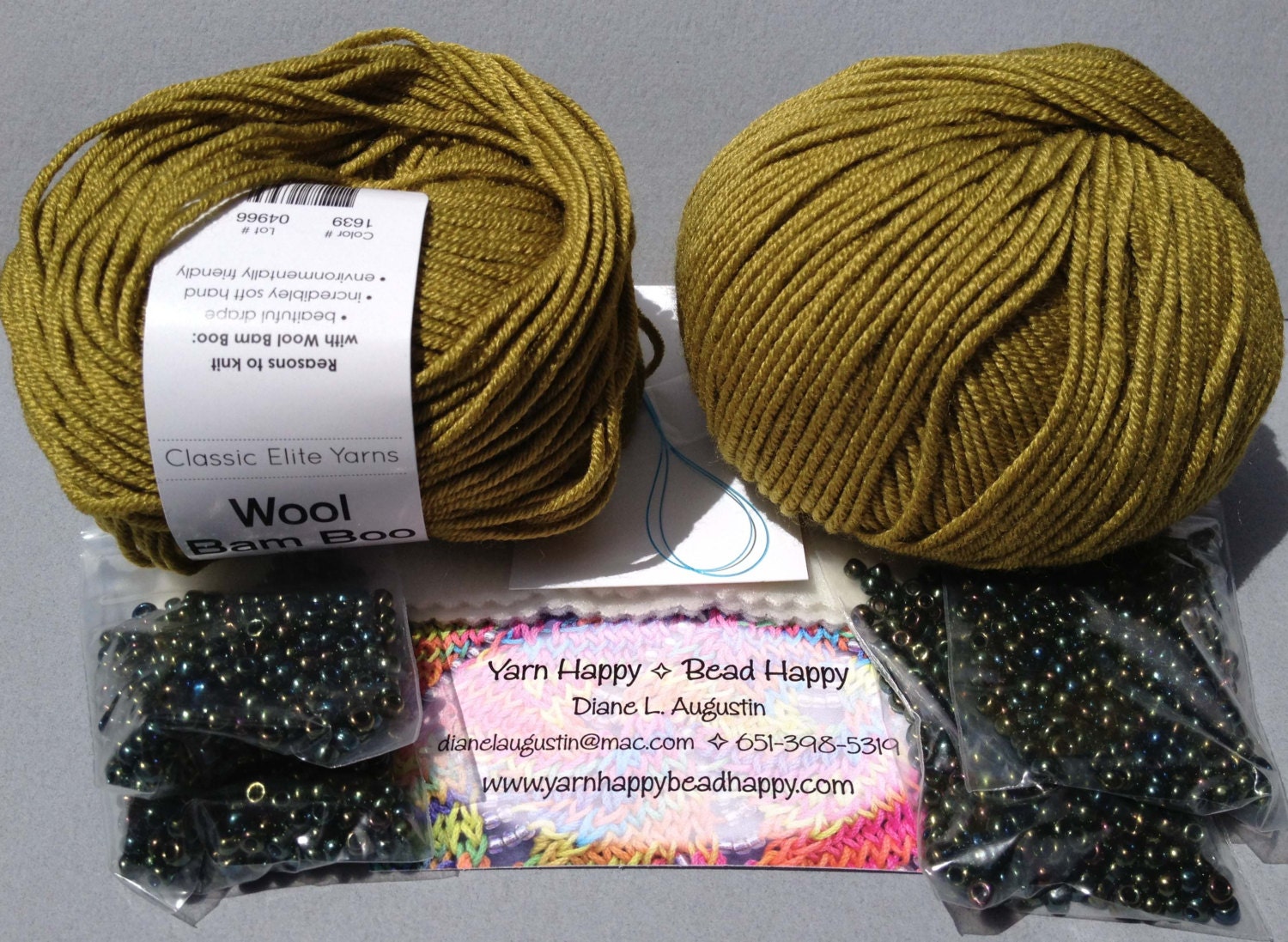 Knit Beaded Scarf Kit - Olivine with Green Iris Metallic Beads