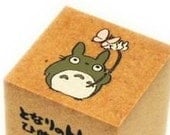 Totoro and Butterfly Wooden Rubber Stamp