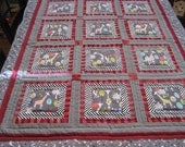 Hand quilted giraffe quilt for baby or toddler, boy or girl