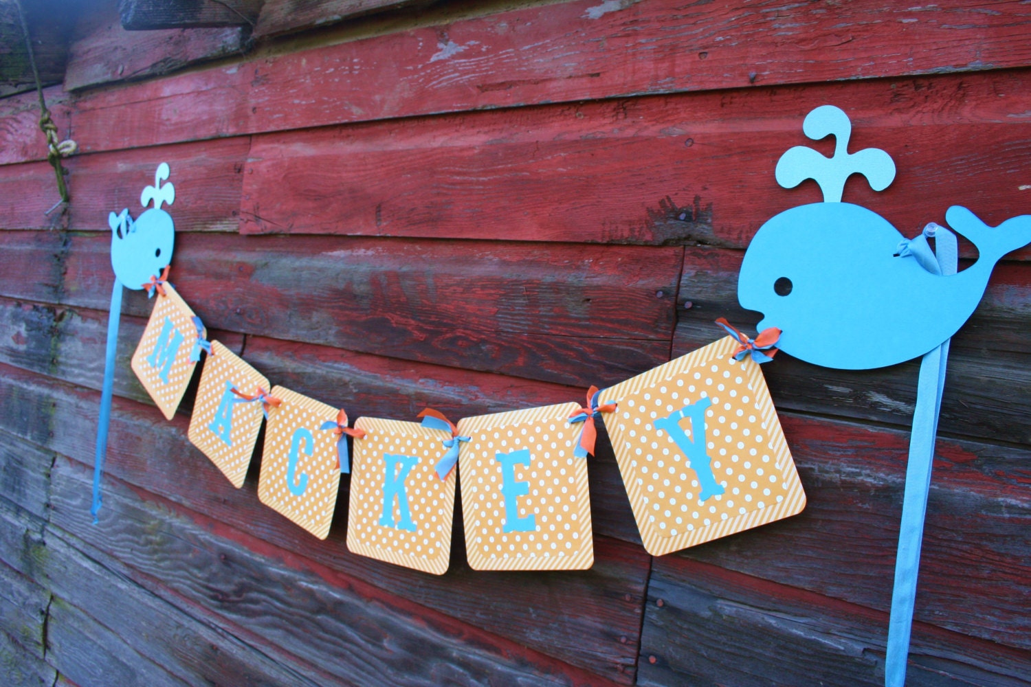 Ships Ahoy Whale birthday party banner in colors of your choice