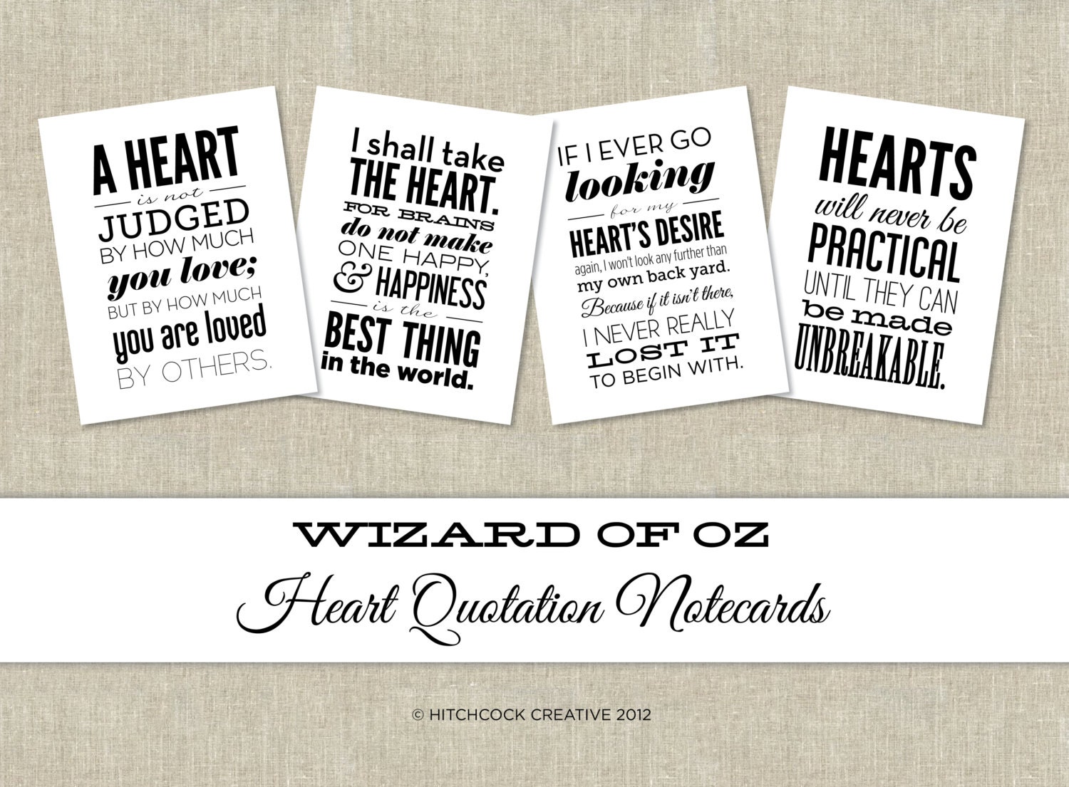 Wizard of Oz - Heart Quotation Notecards / Set of 12