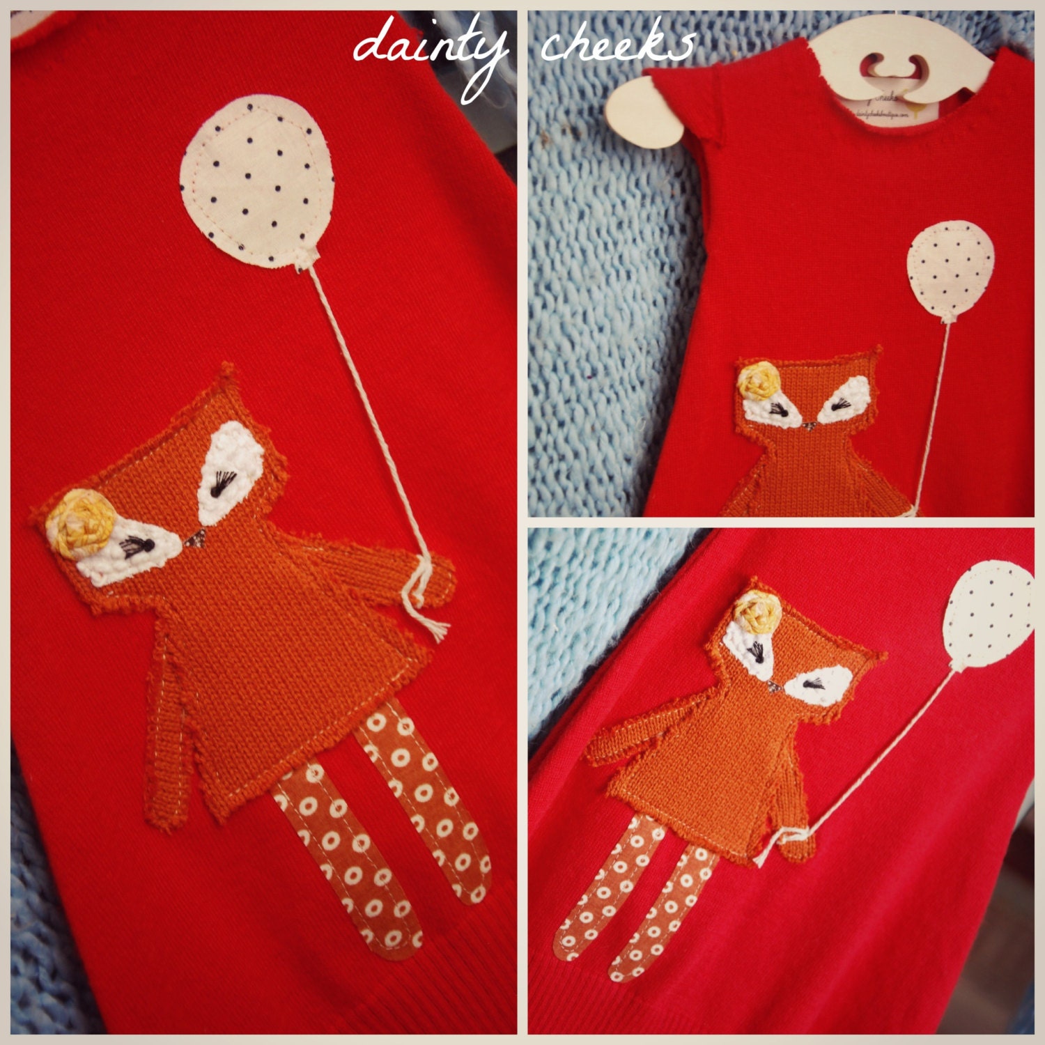 red fox with balloon upcycled sweater dress