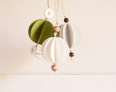 Trio of Mini Geometric Orb Ornaments-Avocado, Silver, White