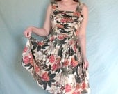 Vintage dress brown khaki floral pleats M