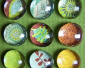 Set of 9 Assorted Floral Glass Marble Magnets