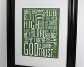 Psalm 91 Typography Print 8x10 Scripture Bible Verse Faith Word Art Subway Art