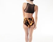 High waist swimsuit, lightning print with black mesh