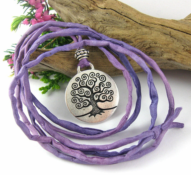 Tree of Life Birth Necklace - Mother's Necklace for Labor and Birth - Purple Multi-Colored Silk