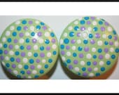 Green with Blue, Lavender Purple and White Polka Dot Dresser Drawer Knobs
