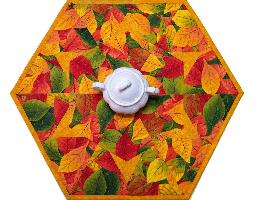 Fall Leaf Geometric Table Quilted Centerpiece by TheButterflyQuilter