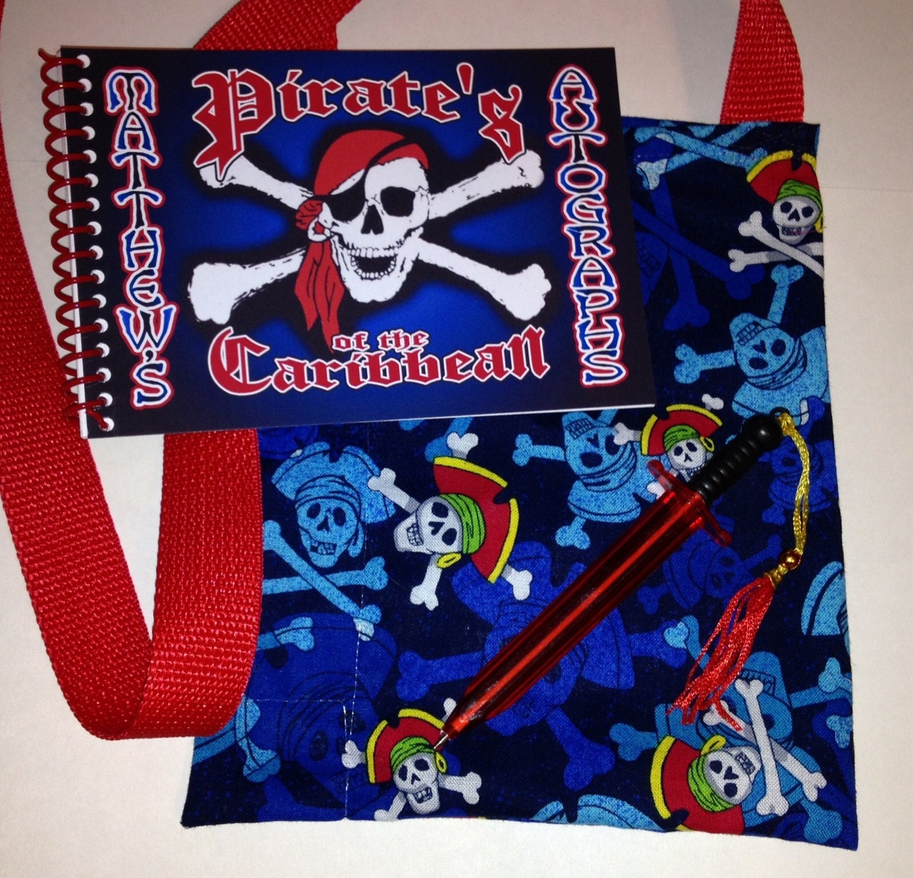 Personalized Pirates of the Caribbean Skull and Crossbones Autograph Book / Bag / Pen for DISNEY HandMade