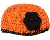 Baby Hat Orange and Black 0 to 6 months Flower