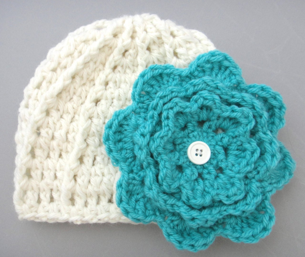 Girl Baby Crochet Flower Hat White Blue
