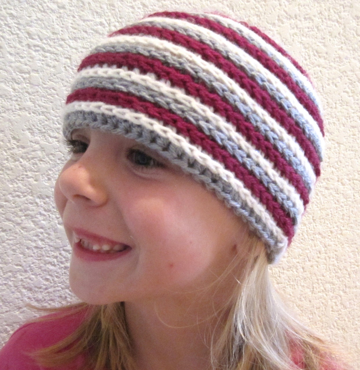 Toddler Hat Child Maroon Gray Glitter Crochet