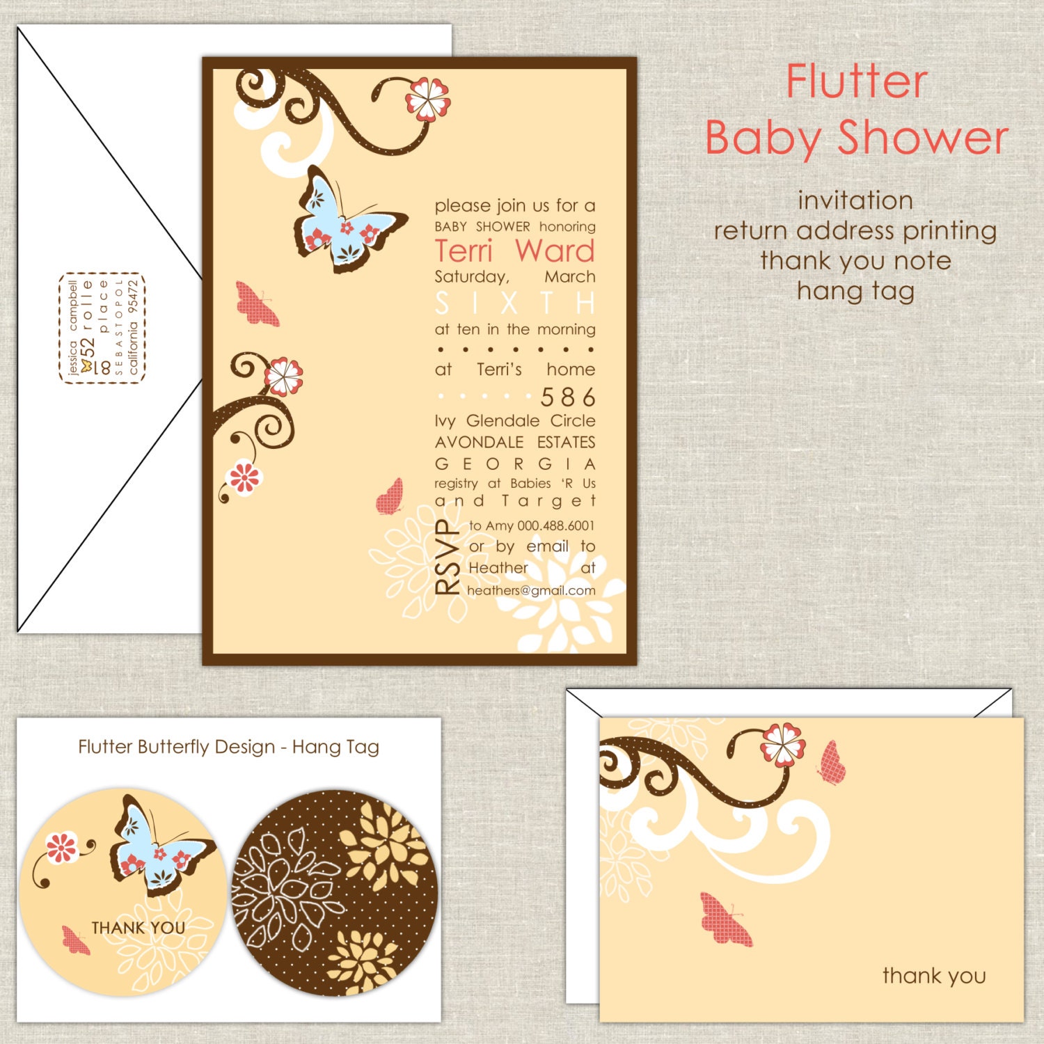 Custom order for Lisa - Flutter Baby Shower Invitation