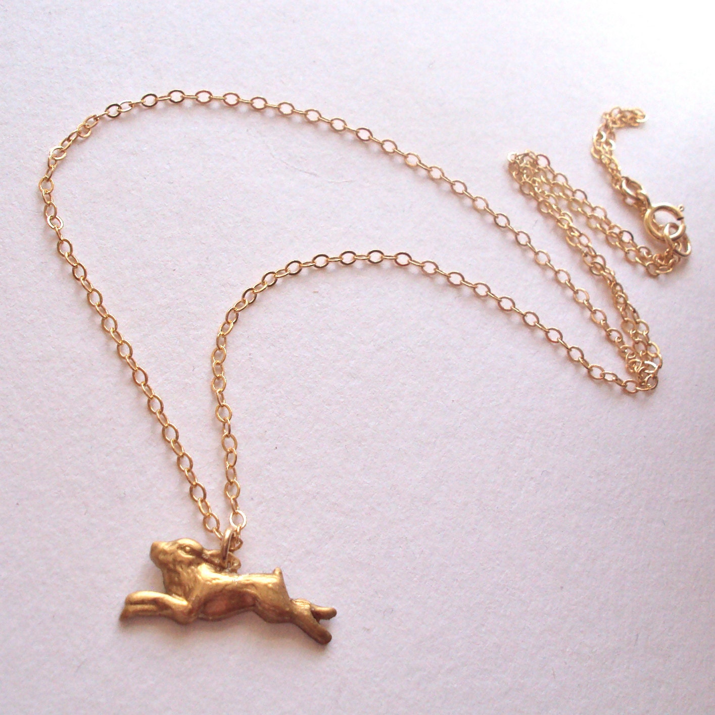 Tiny Gold Rabbit necklace with gold filled chain