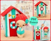 PDF. Beach house with doll. Plush Doll Pattern, Softie Pattern, Soft felt Toy Pattern.