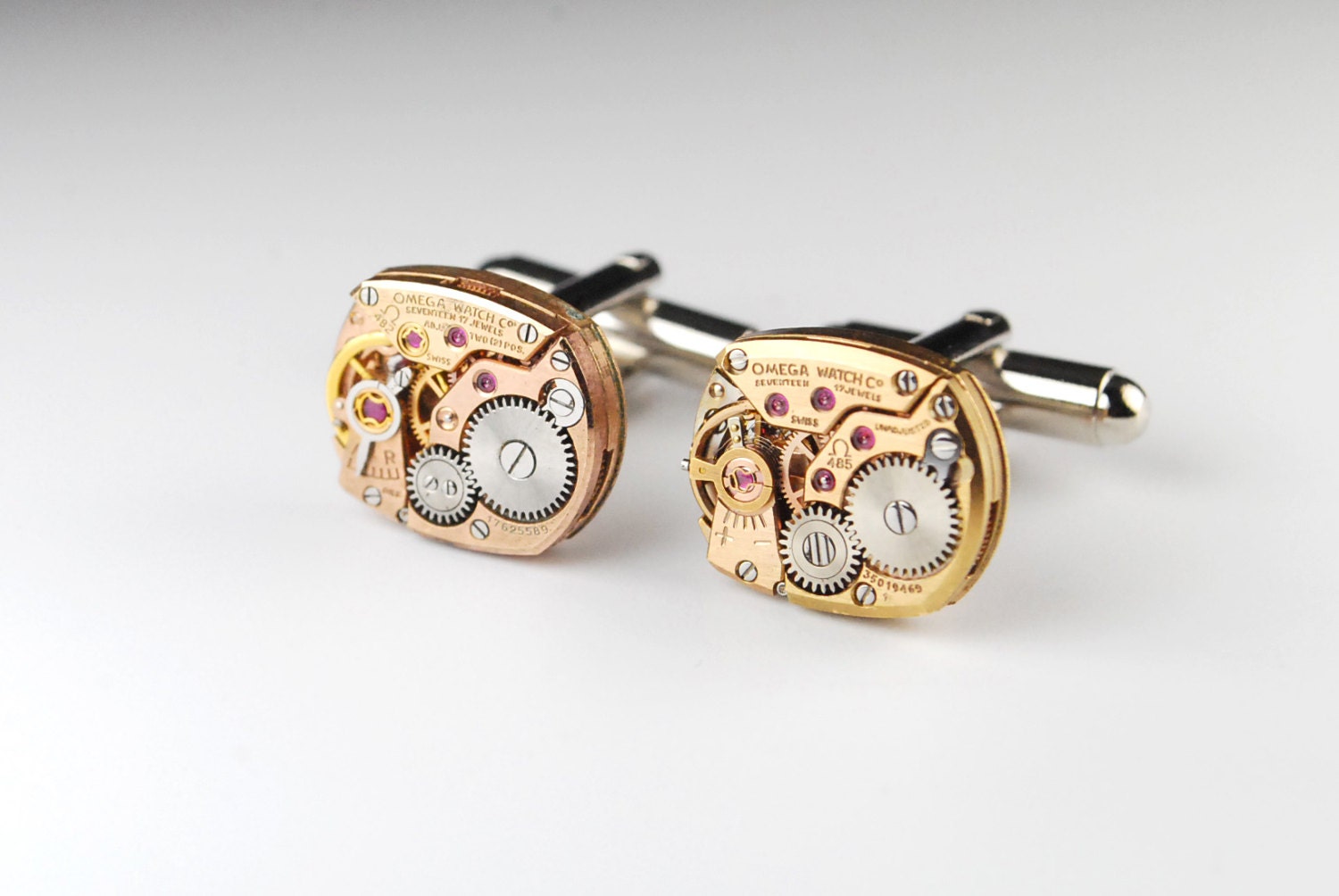 Steampunk Cufflinks Genuine OMEGA - Rose Gold - Luxury Watch Movement Cuff Links -- Great for Wedding Gift - Fathers Day - Anniversary