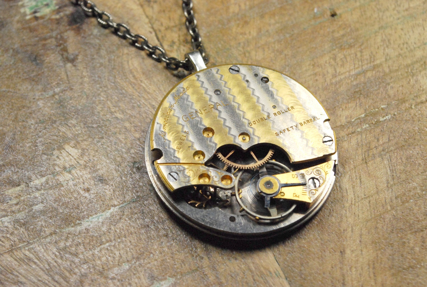 Steampunk Necklace Vintage General Pocket Watch Movement Reversible Steam Punk Necklace - Jewelry by Steampunk Vintage Deisign