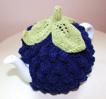 Royal Blueberry - Hand knitted Tea Cosy in Pure Merino Wool by Tafferty Designs Size MEDIUM - READY To SHIP