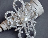 Rhinestone Brooch Component Crystal Pearl Flower Embellishment Wedding Broach Bouquet Cake Hair Comb Shoe Clip Supply BR197