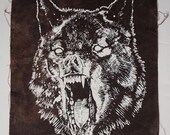 WOLF Back-Patch, White on Dark Brown 50/50 cotton/poly, Beeswaxed cotton waterproofing