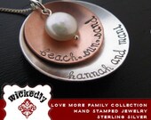 Personalized Necklace - Mother Necklace - Hand Stamped Jewelry - QUINN Mixed Metal Double Cup with Coin Pearl