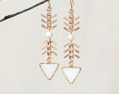 White Cloud -  Fish Bone and Triangle Dangle Earrings - Chevron - Fish Spine Chain -  by Prairieoats