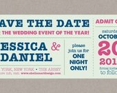 Modern Wedding Concert Ticket Save The Date - Customized Printable Save The Date Card