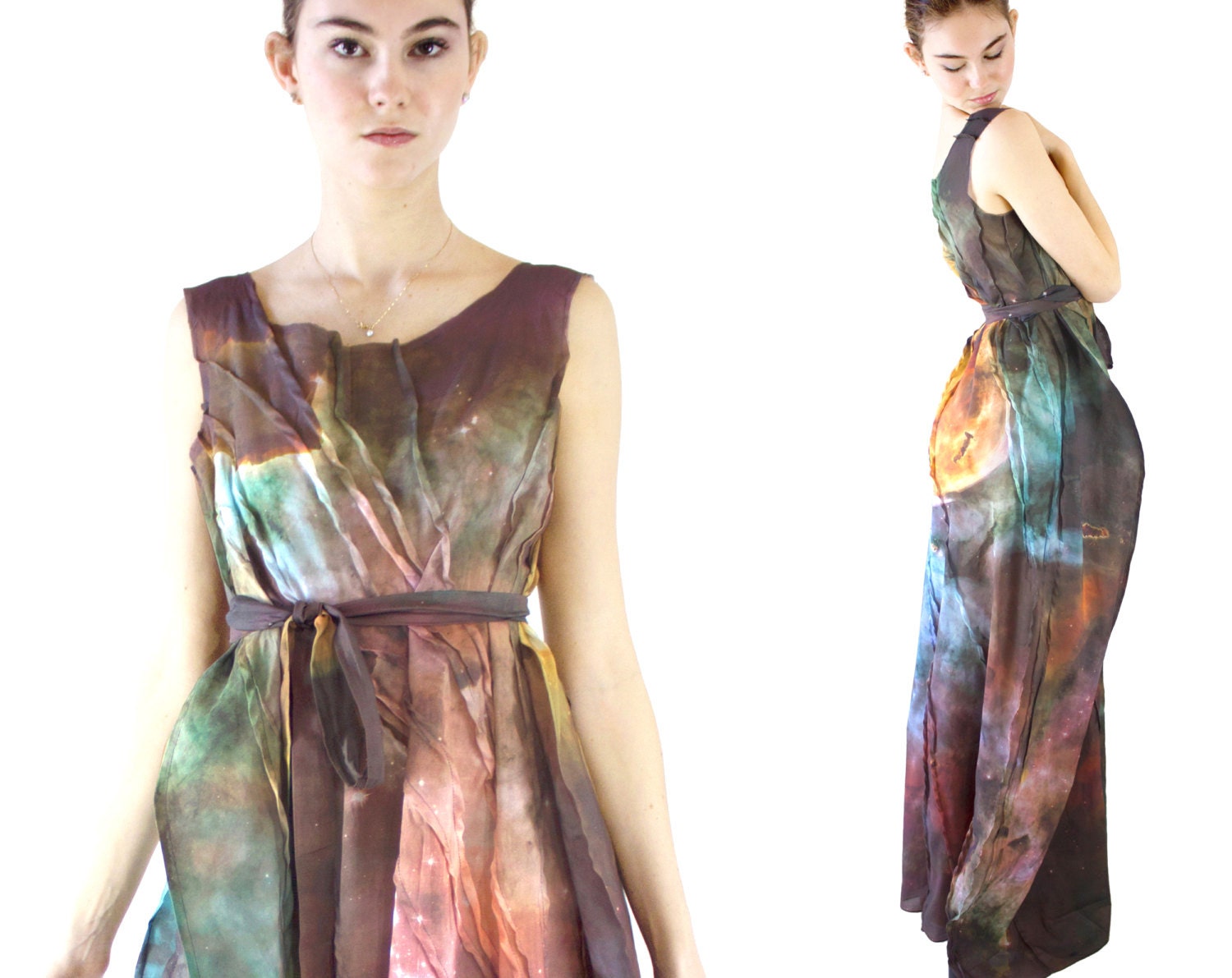Carina Nebula Cotton Voile Spring Long Galaxy Dress.